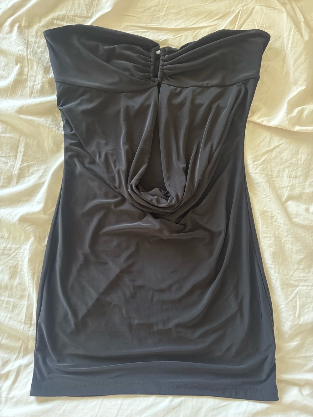 Strapless Drape Front Black Dress